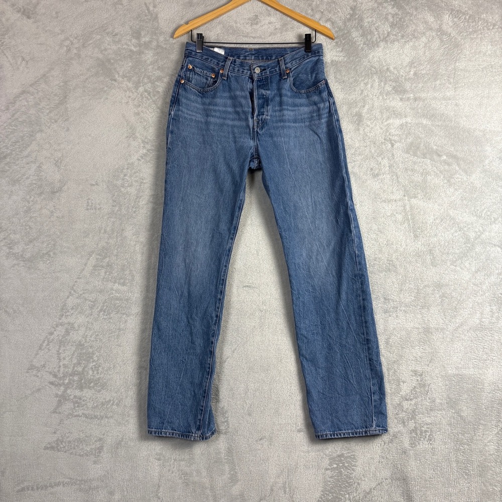 Levis 501 90s Women Medium Wash Blue Straight Leg Button Fly Denim Jeans 28